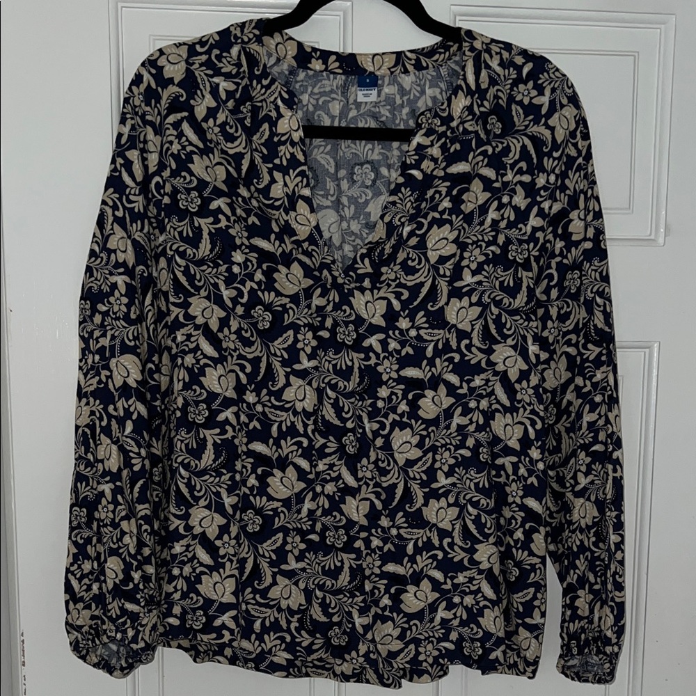 Old Navy Navy and Cream Floral Blouse